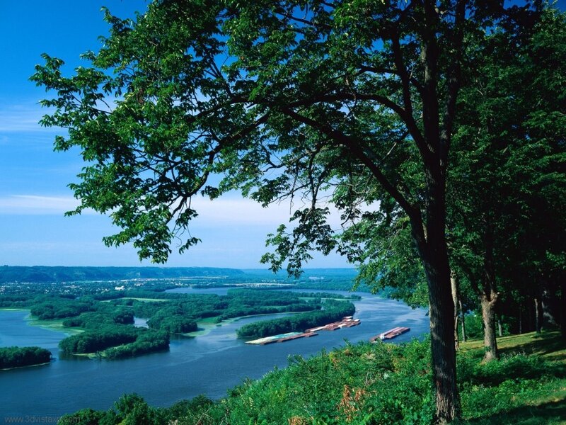 River with Barges — Green, Serene, Afternoon