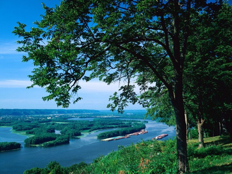 River with Barges — Green, Serene