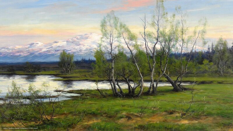 River with Birch Trees — Green