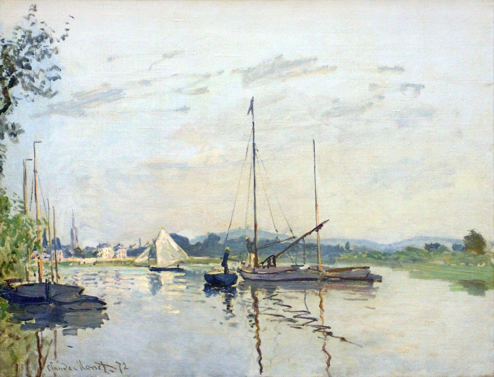 River with Boats and Town