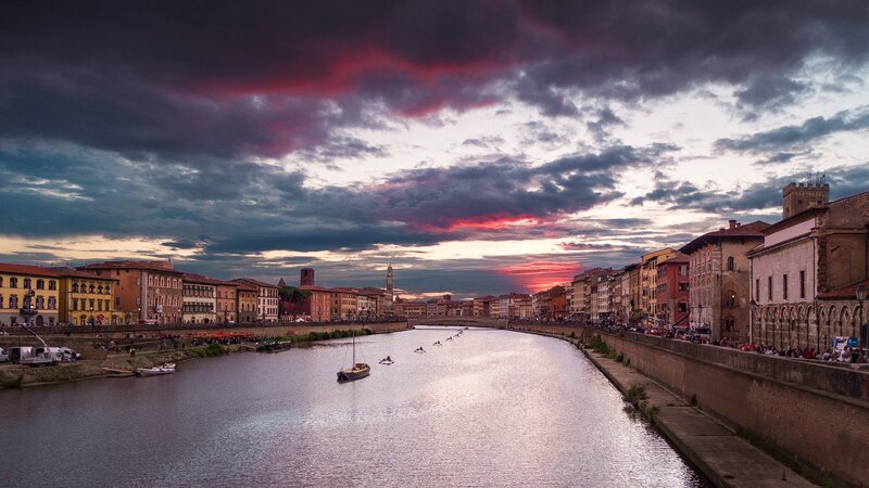 River with Boats at Sunset