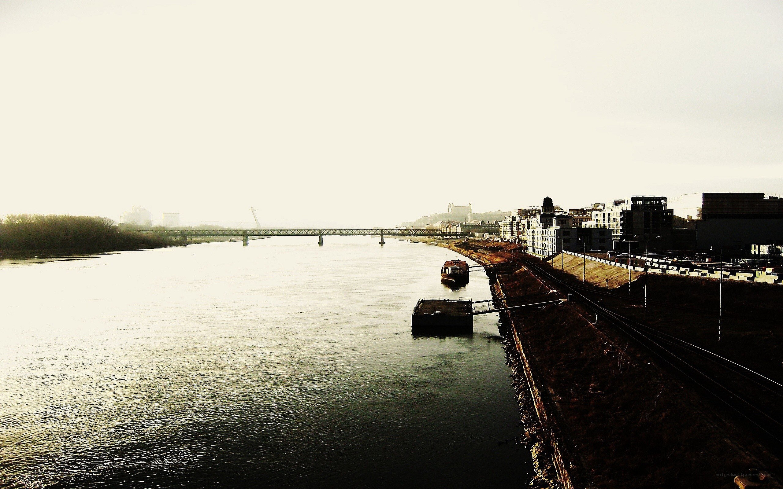 river with bridge and boats