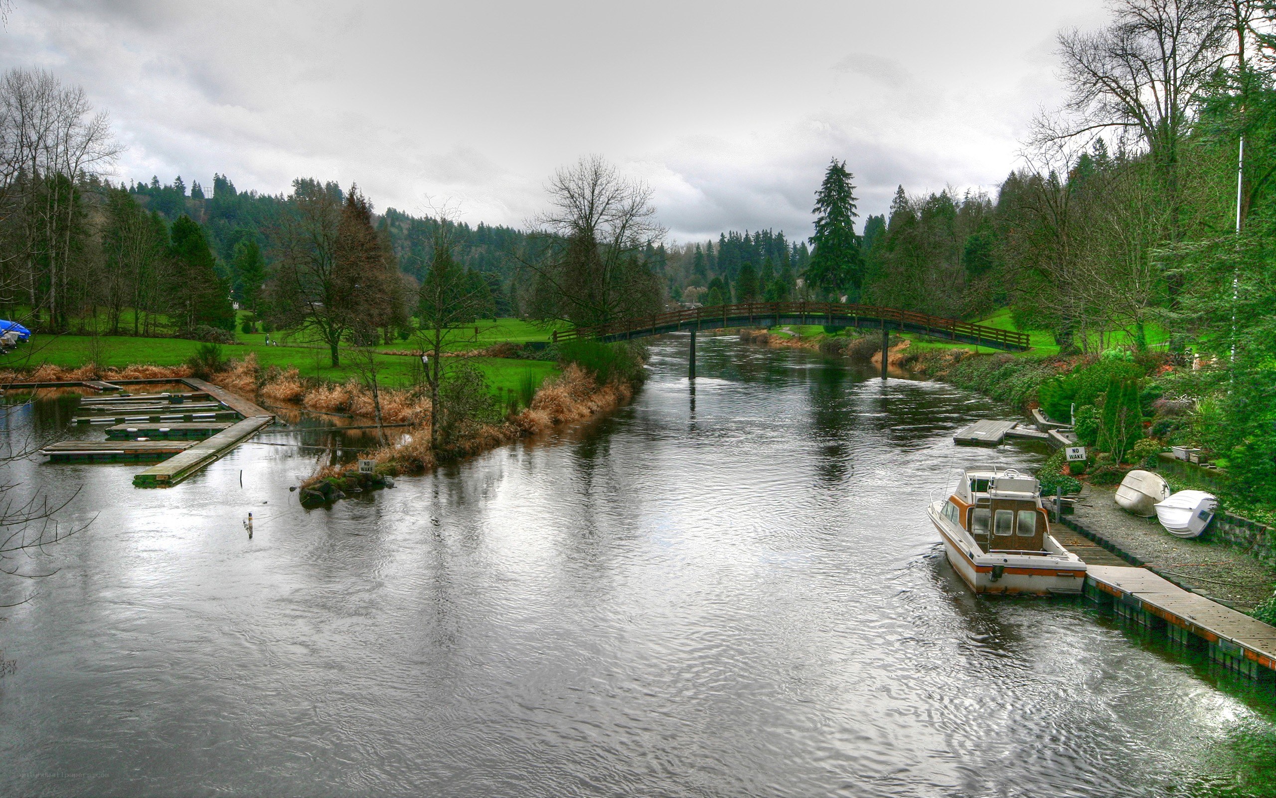 River with bridge and boats