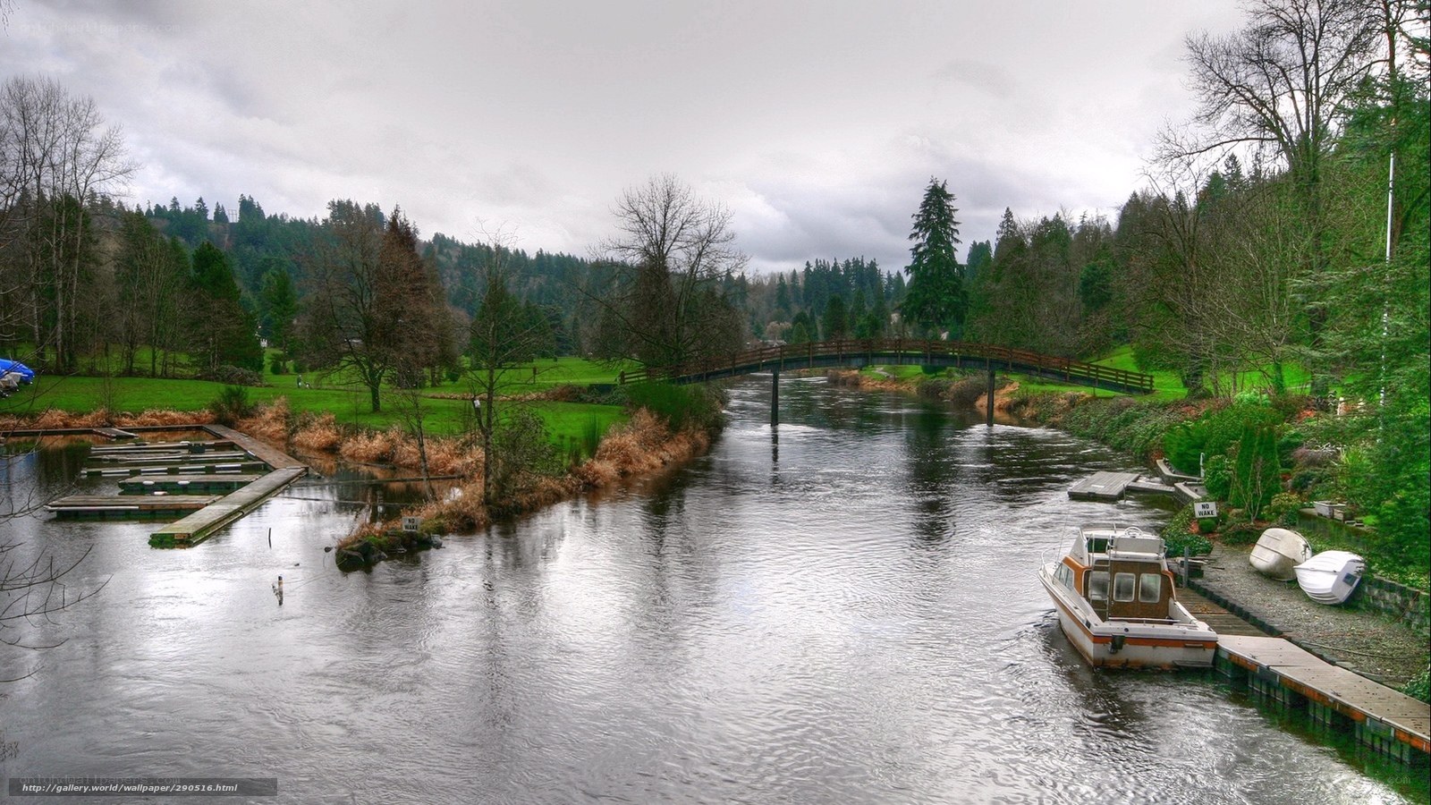 River with bridge and boats
