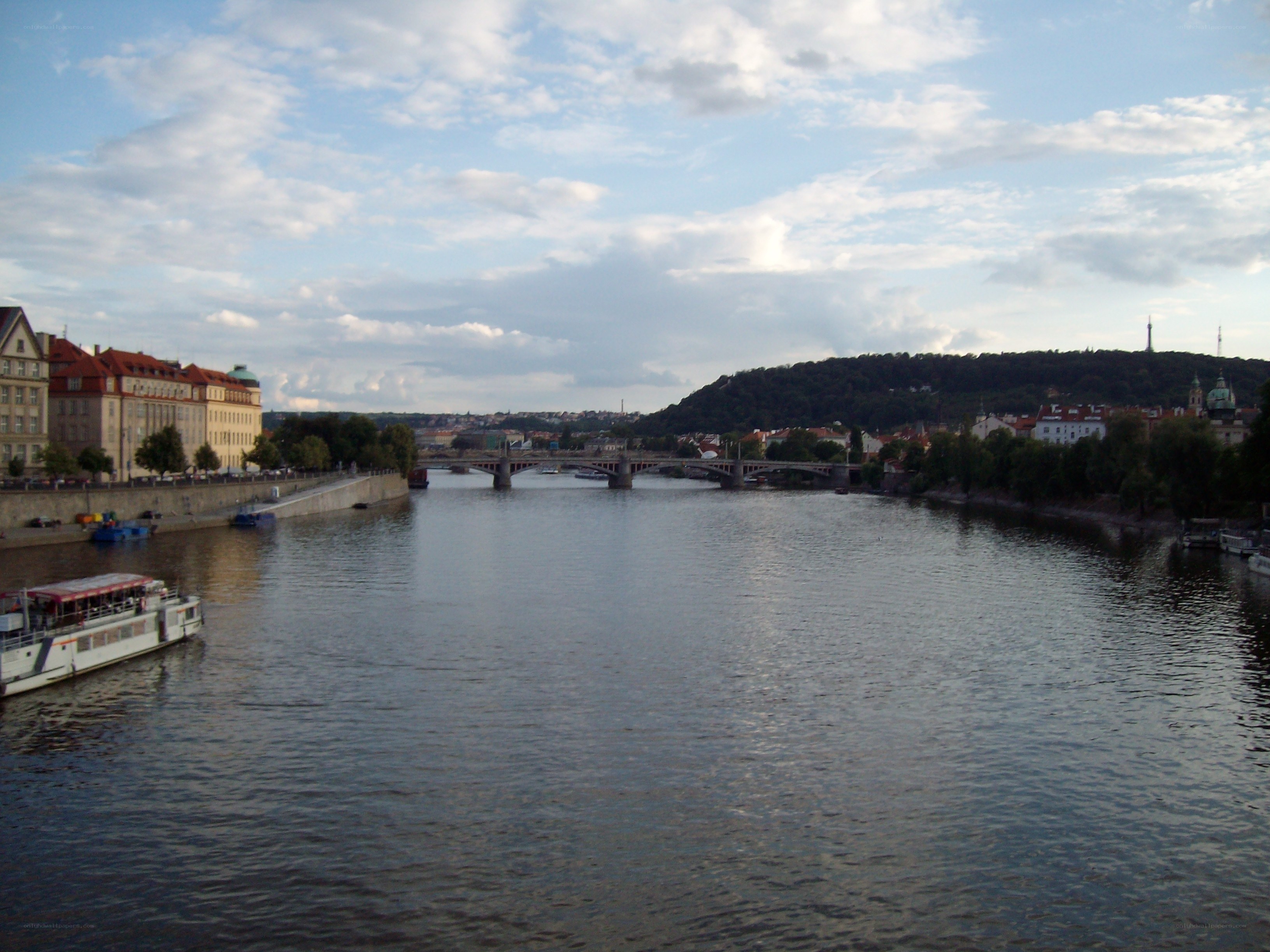 river with bridge and buildings