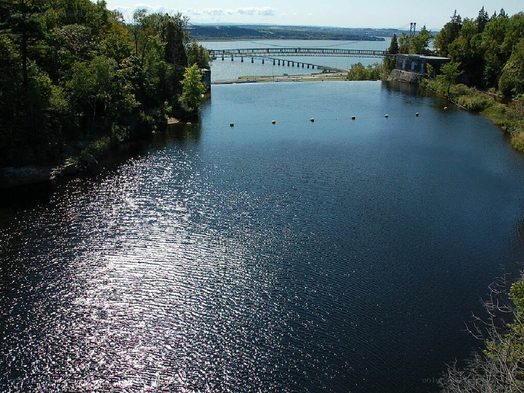 River with bridge and buoys