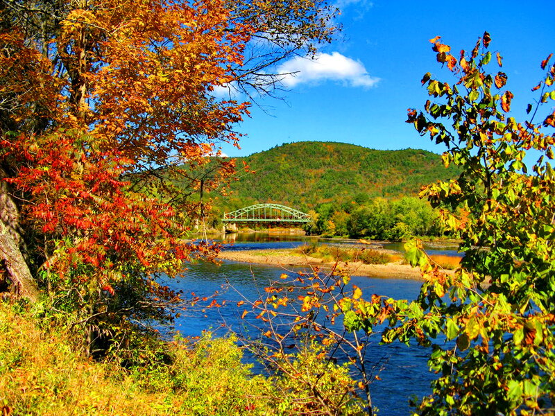 River with Bridge — Blue, Serene, Autumn