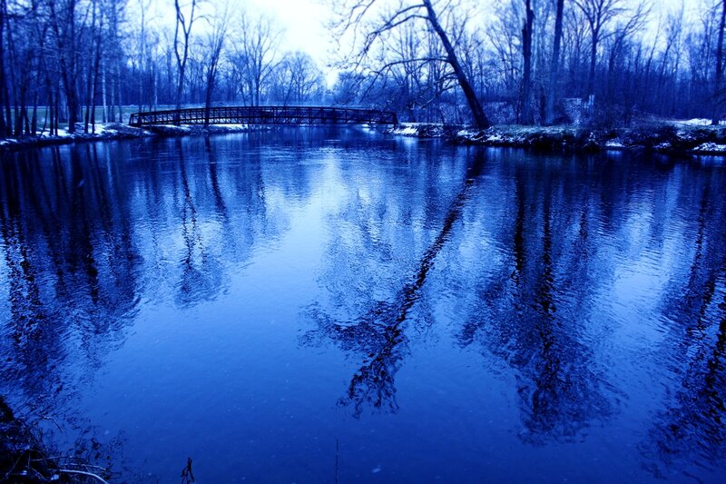River with Bridge — Blue, Serene
