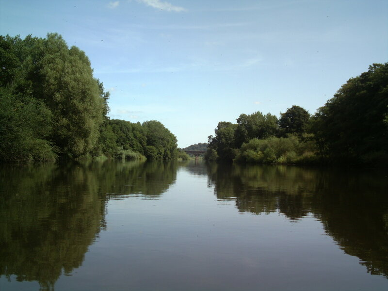River with Bridge — Green, Serene, Afternoon, Photograph, Trees