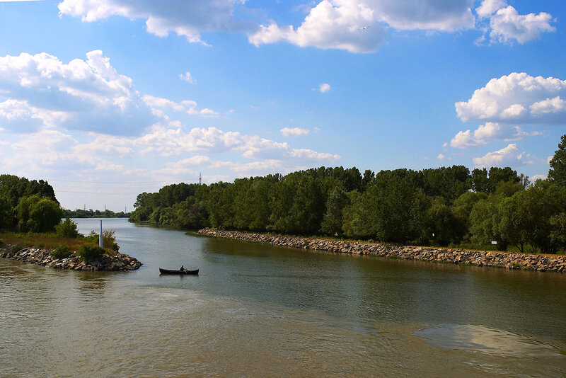 River with canoe and trees