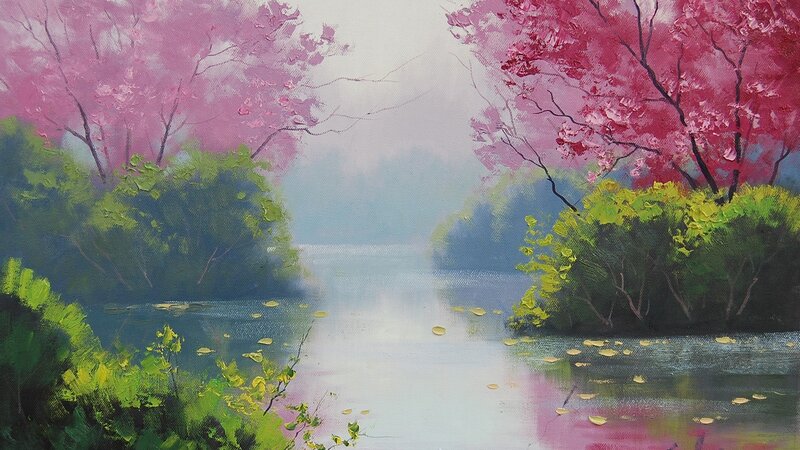 River with Cherry Trees — Pink, Serene, Spring