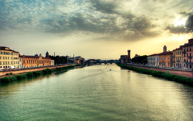 River with City Buildings