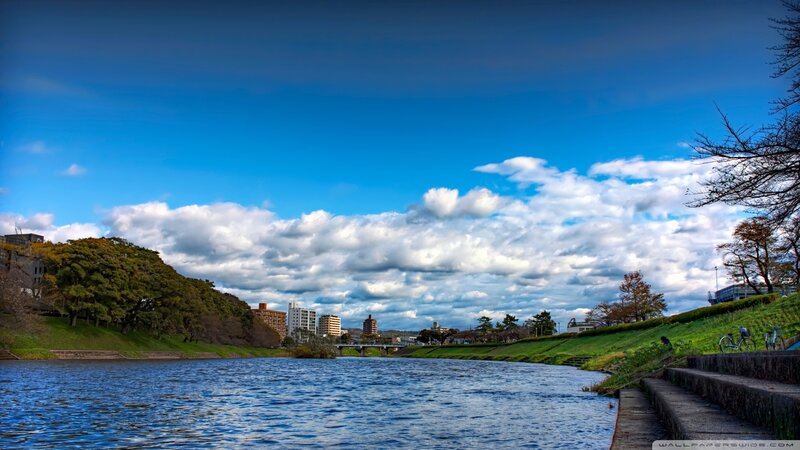 River with City Skyline — Blue, Serene