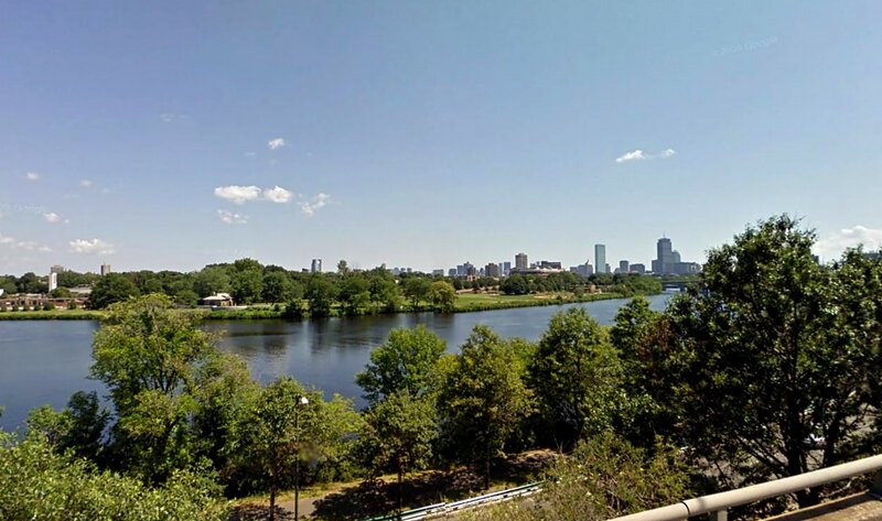 River with City Skyline — Blue