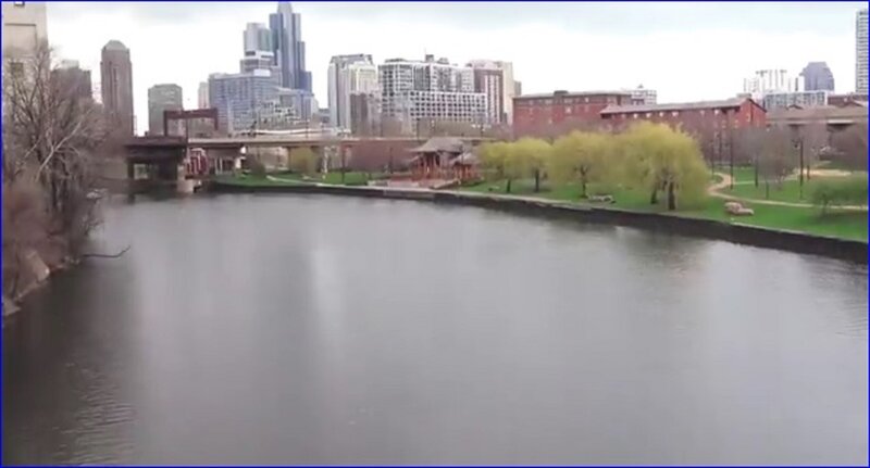 River with City Skyline — Gray