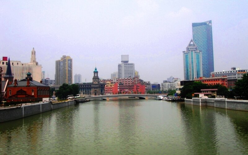 River with City Skyline — Green