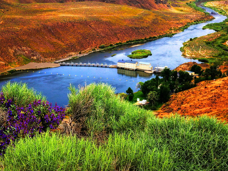 River with Dam and Buildings