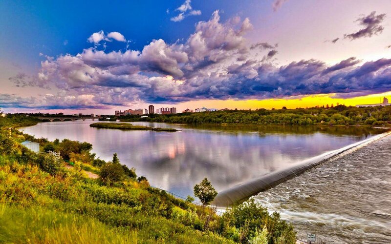 River with Dam and City