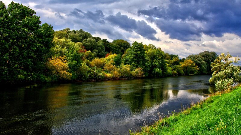 River with Forested Banks — Green, Dramatic