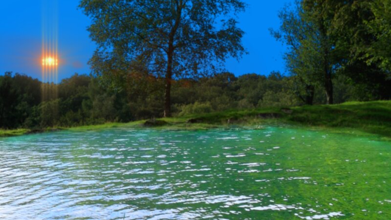 River with Green Algae — Blue