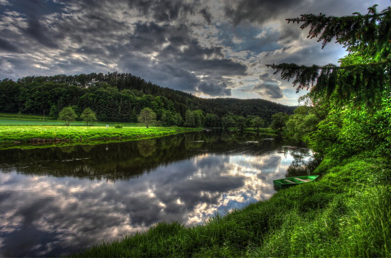 River with Green Boat