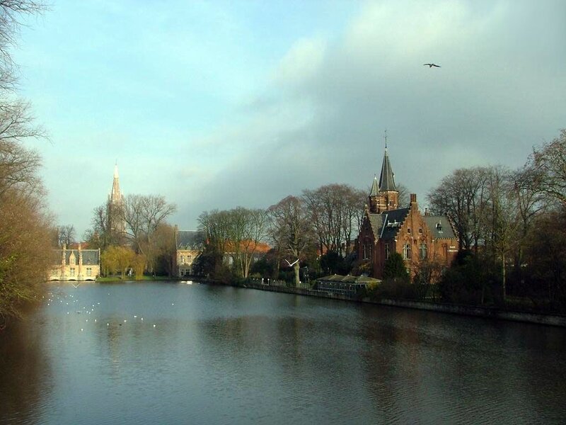 River with Historic Buildings — Blue