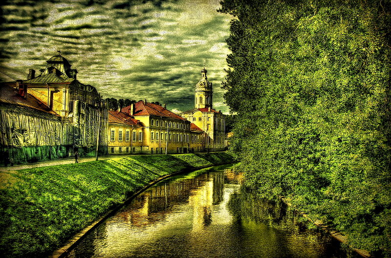 River with Historic Buildings — Green