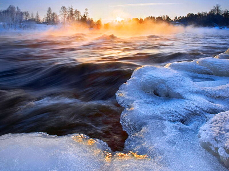River with Ice and Steam