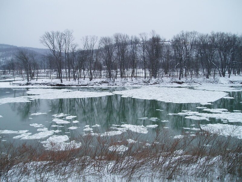 River with Ice Floes — White