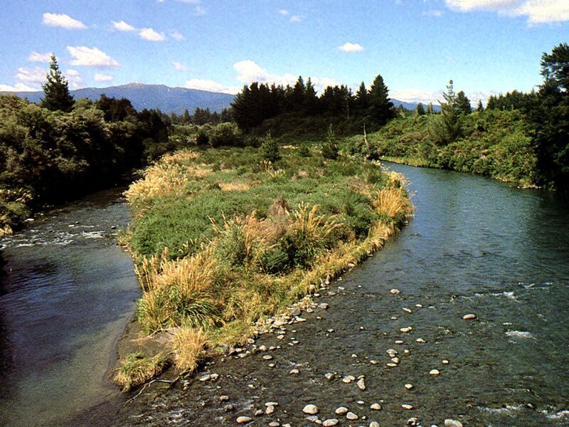 River with island and mountains