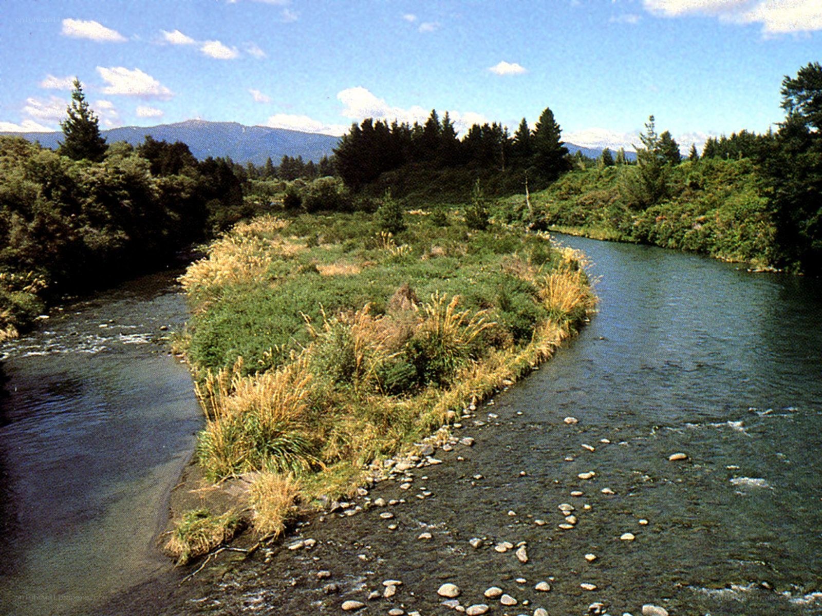 River with island and mountains