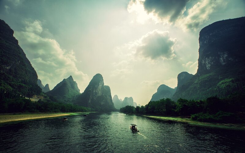 River with Karst Mountains — Green, Serene