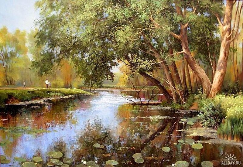 River with Lily Pads — Green, Serene