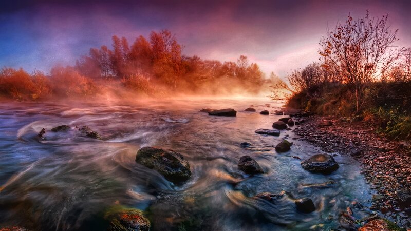 River with Mist and Rocks