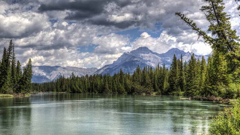 River with Mountains — Green, Dramatic