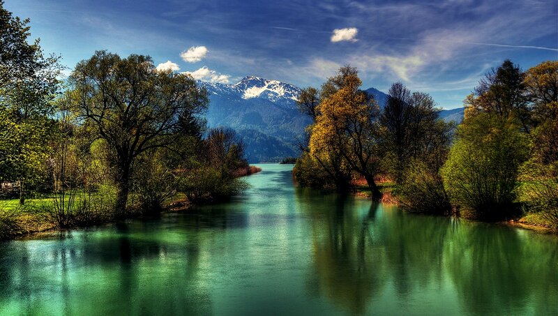 River with Mountains — Green, Serene, Spring