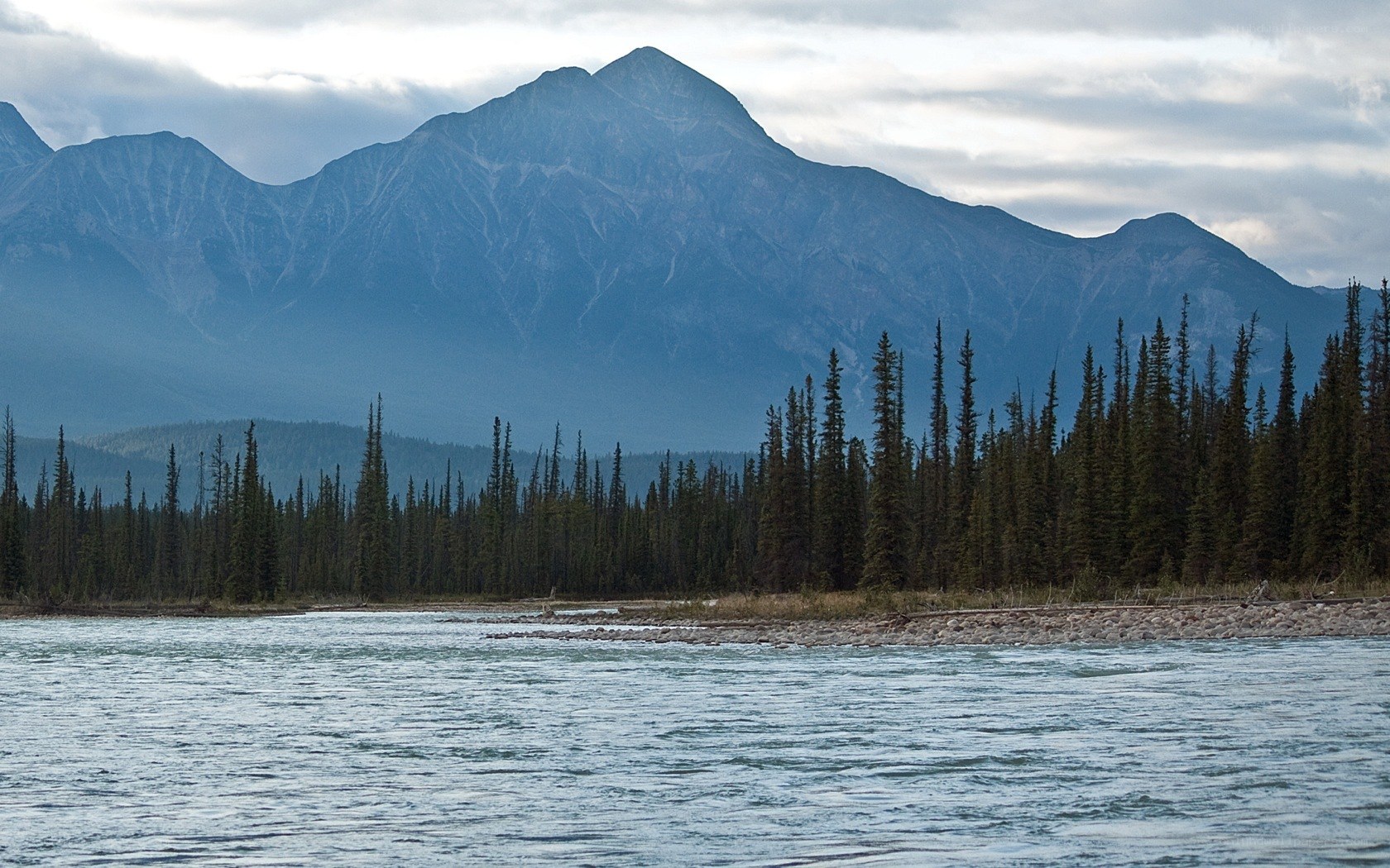 river with mountains in background