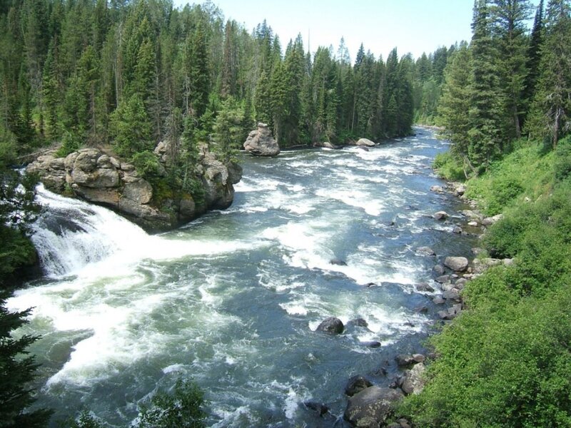 River with Rapids and Waterfall — Green