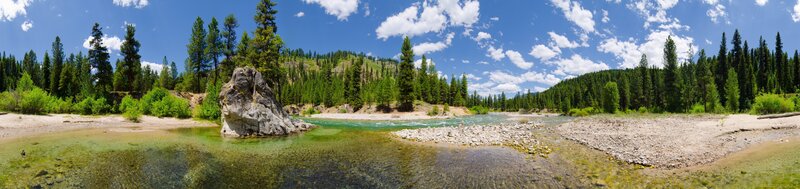 River with Rock Formation — Blue, Serene
