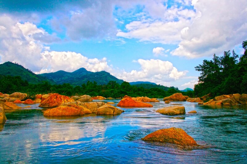 River with Rocks and Mountains — Blue