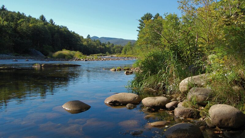 River with Rocks and Trees — Blue, Serene, Afternoon, Photograph, Mountains, Water