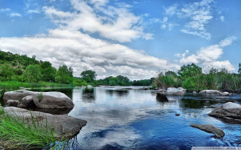 River with Rocks and Trees — Blue