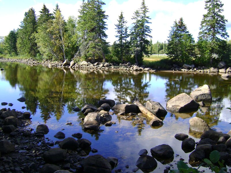 River with Rocks and Trees — Green, Serene