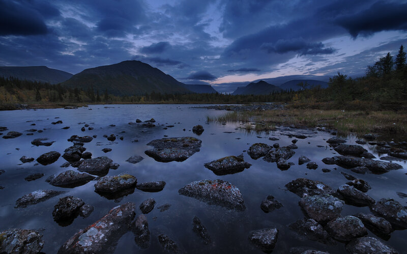 River with Rocks at Dusk