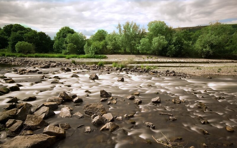 River with Rocks — Green, Serene, Afternoon, Photograph, Trees