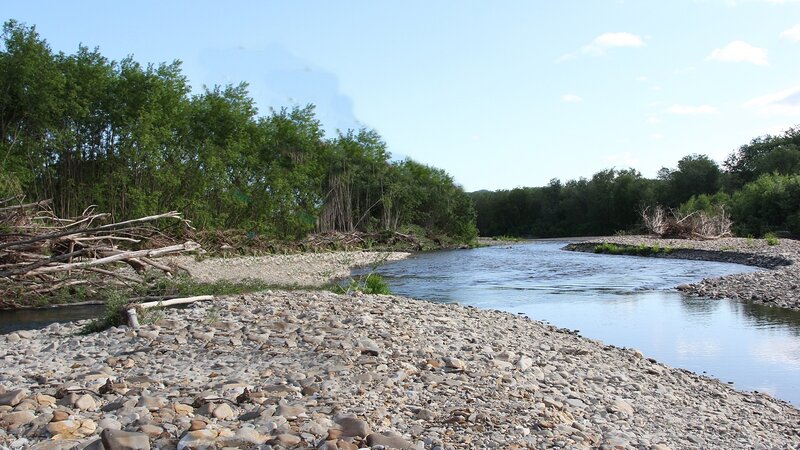 River with Rocky Banks — Blue, Serene