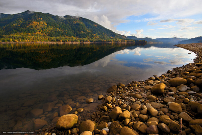 River with Rocky Shore — Blue, Serene