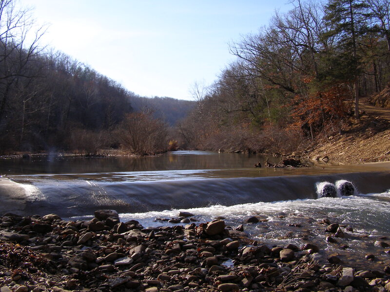 River with Small Dam — Brown, Serene