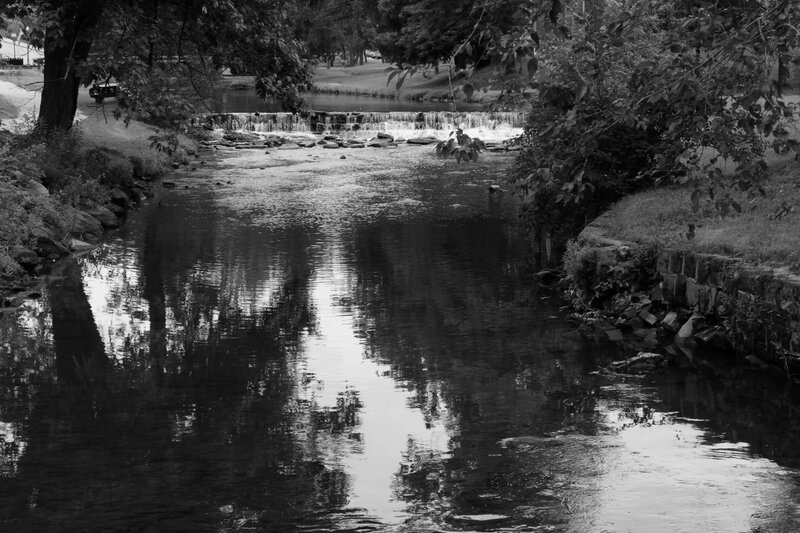River with Small Waterfall — Black