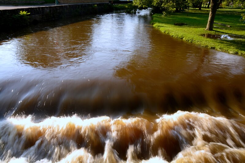 River with Small Waterfall — Brown